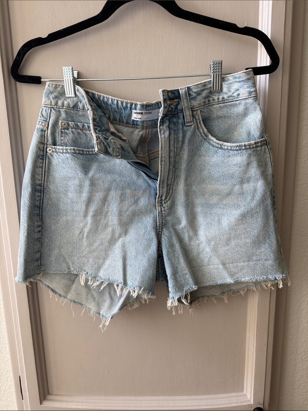 Garage Light Blue High-Rise Distressed Denim Shorts